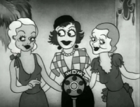 Their first appearance together (sort of) was in a 1933 cartoon: (L-R) Bette Davis, Joan Crawford and Constance Bennett caricatured in Mickey’s Gala Premiere by Disney